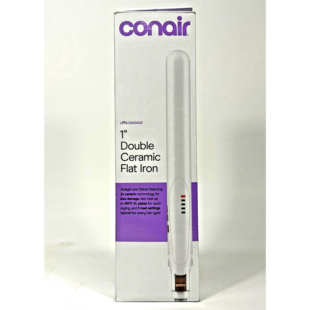 Conair Double Ceramic Flat Iron 1in Hair Straightener 5 Heat 410F White